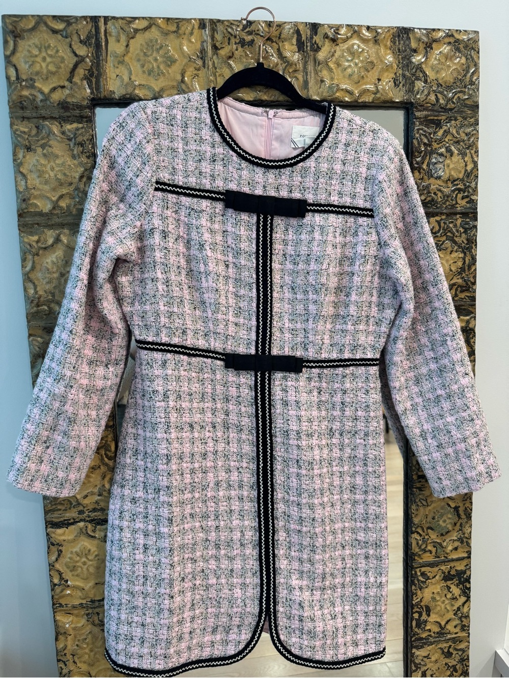 Pink Tweed Coat Dress with Black Trim Tuckernuck